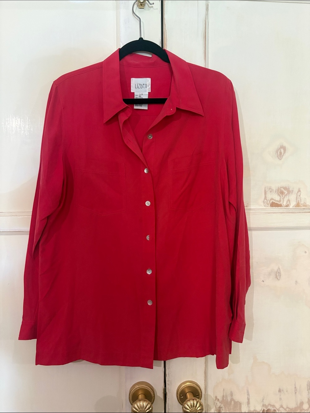 100% Silk Red Button-Down Shirt